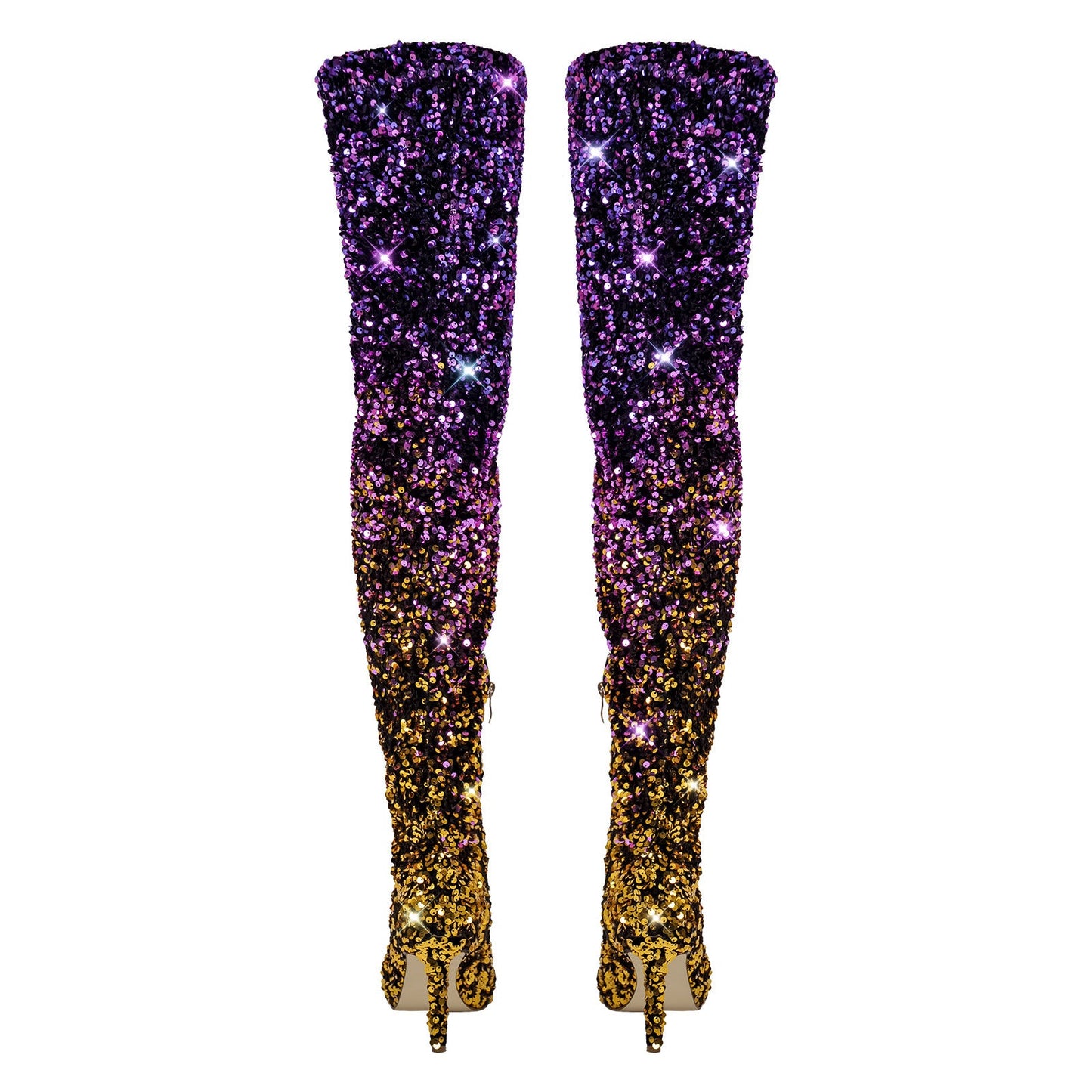 Sequins Gradient Color Pointed Toe Thigh High Stiletto Crossdressing Boots