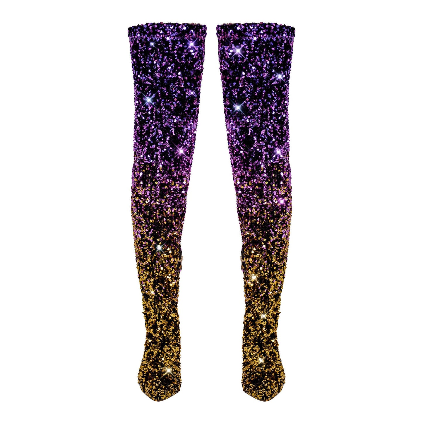 Sequins Gradient Color Pointed Toe Thigh High Stiletto Crossdressing Boots