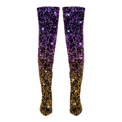Sequins Gradient Color Pointed Toe Thigh High Stiletto Crossdressing Boots