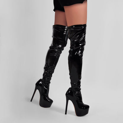 Patent Leather Platform Over The Knee High Heel Crossdressing Boots