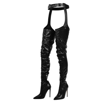 Black Pleated Stiletto Heeled Pant Crossdressing Boots