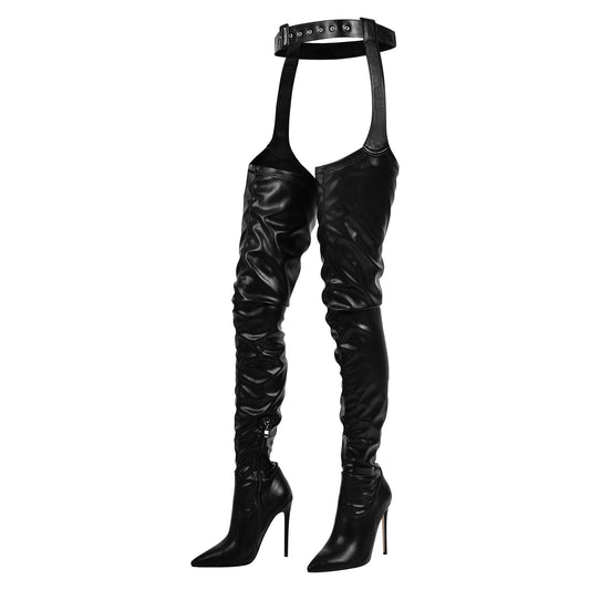 Black Pleated Stiletto Heeled Pant Crossdressing Boots