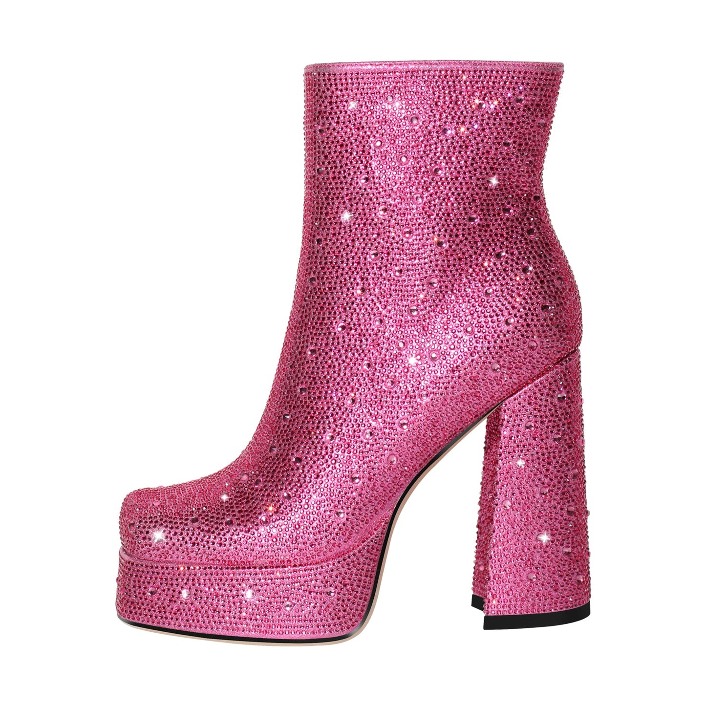 Rhinestone Platform Square Toe Chunky High Heels Crossdressing Ankle Boots
