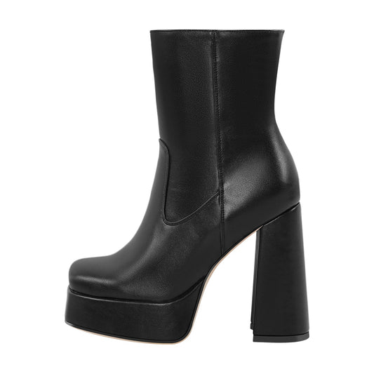 Platform Square Toe Chunky Heel Crossdressing Ankle Boots