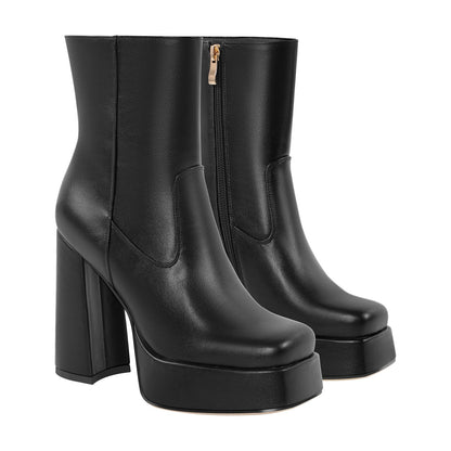 Platform Square Toe Chunky Heel Crossdressing Ankle Boots