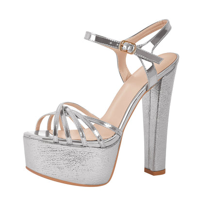 Buckle Strap Platform Chunky High Heels Crossdressing Sandals