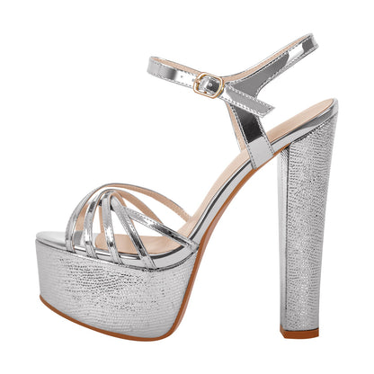 Buckle Strap Platform Chunky High Heels Crossdressing Sandals