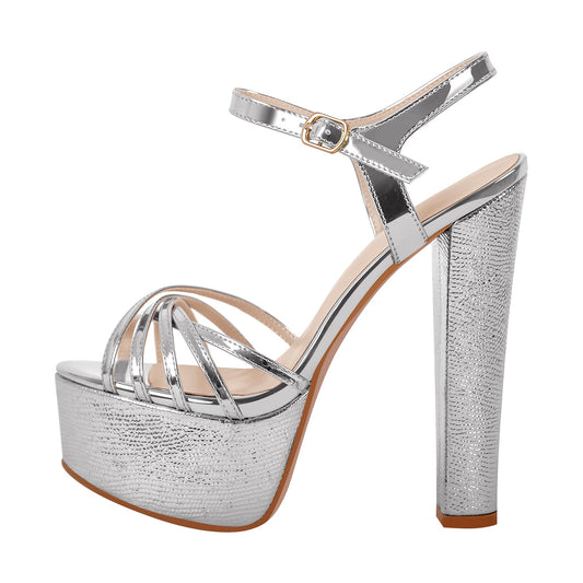 Buckle Strap Platform Chunky High Heels Crossdressing Sandals
