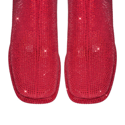 Square Toe Rhinestone Platform Crossdressing Ankle Boots