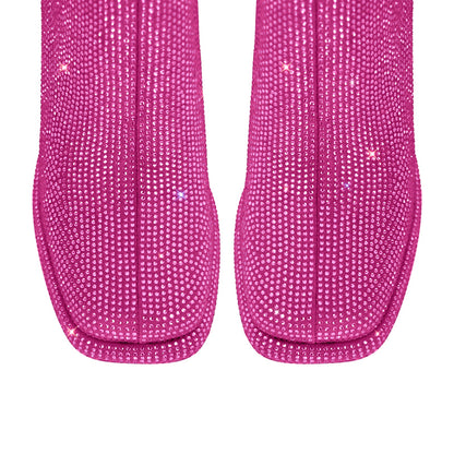 Square Toe Rhinestone Platform Crossdressing Ankle Boots