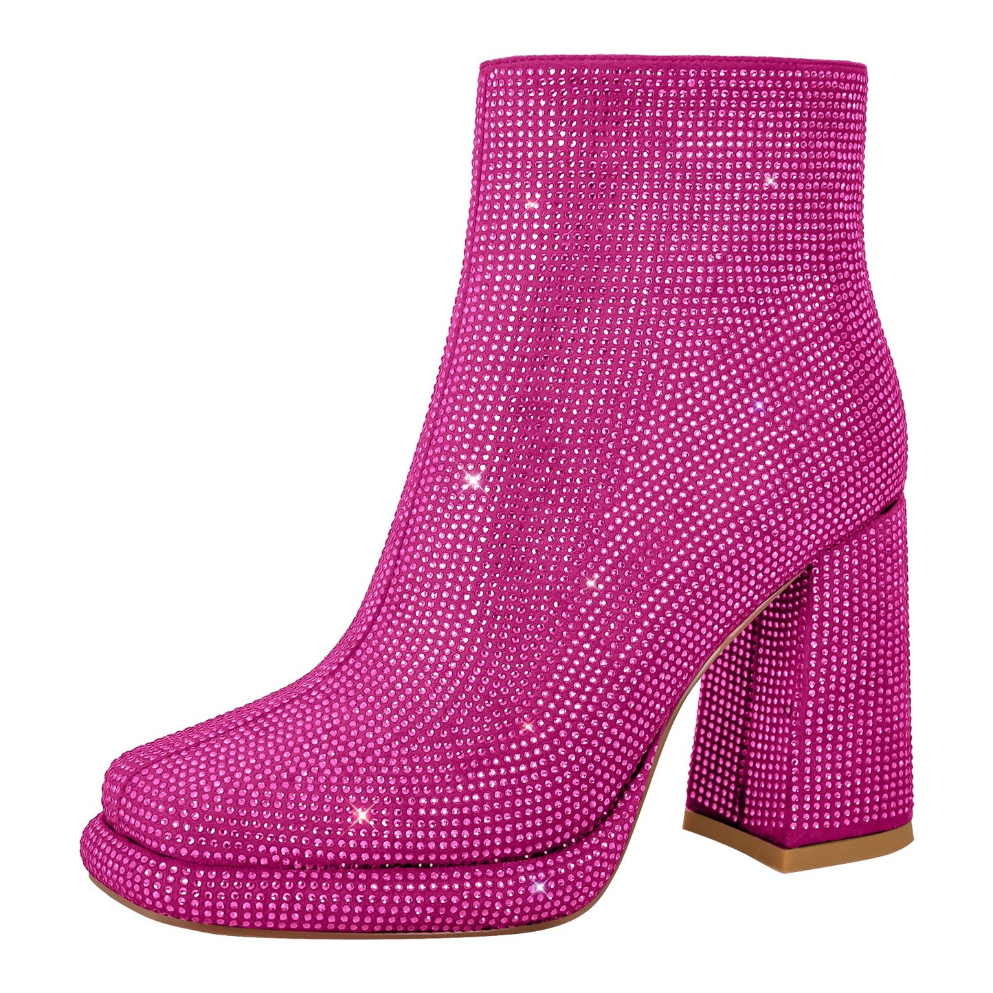 Square Toe Rhinestone Platform Crossdressing Ankle Boots