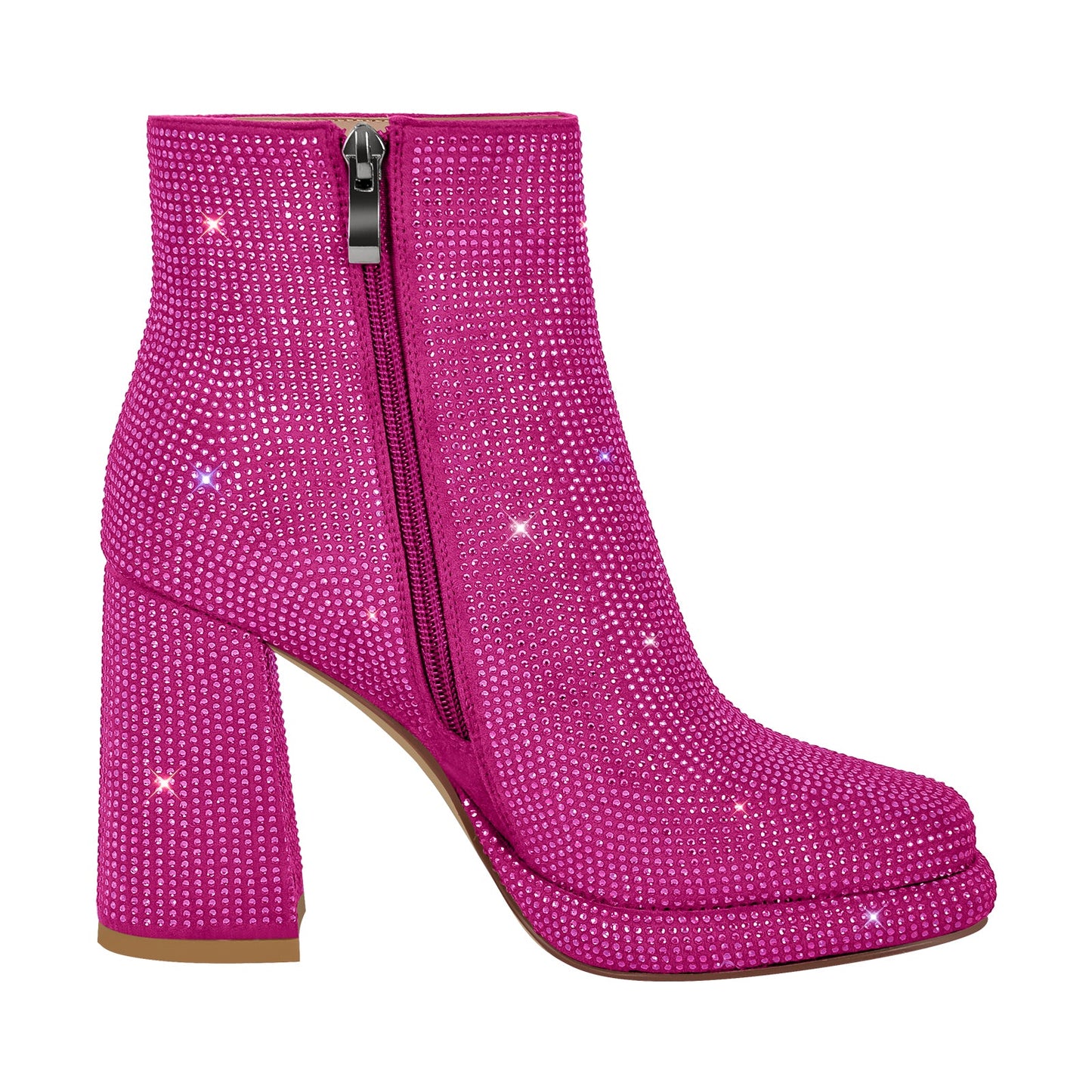 Square Toe Rhinestone Platform Crossdressing Ankle Boots