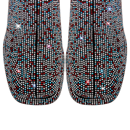Square Toe Rhinestone Platform Crossdressing Ankle Boots