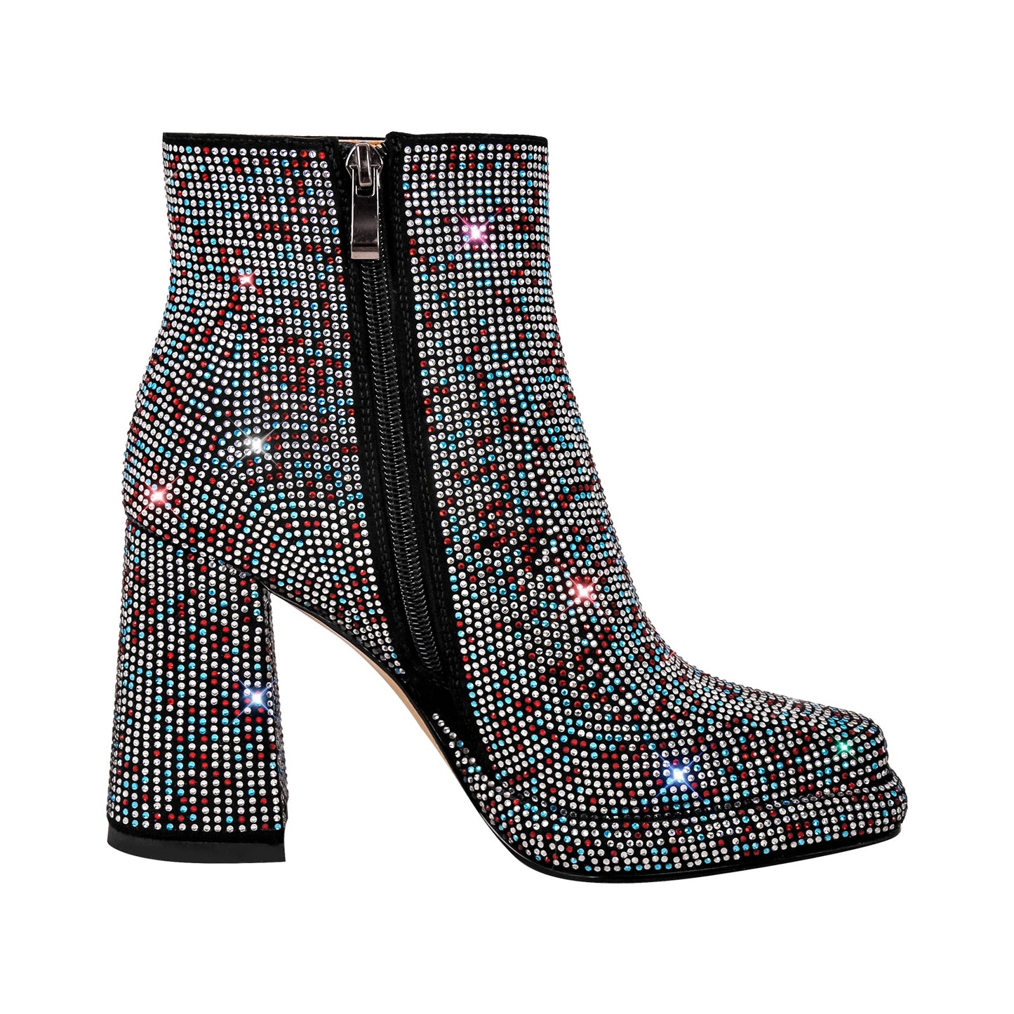Square Toe Rhinestone Platform Crossdressing Ankle Boots
