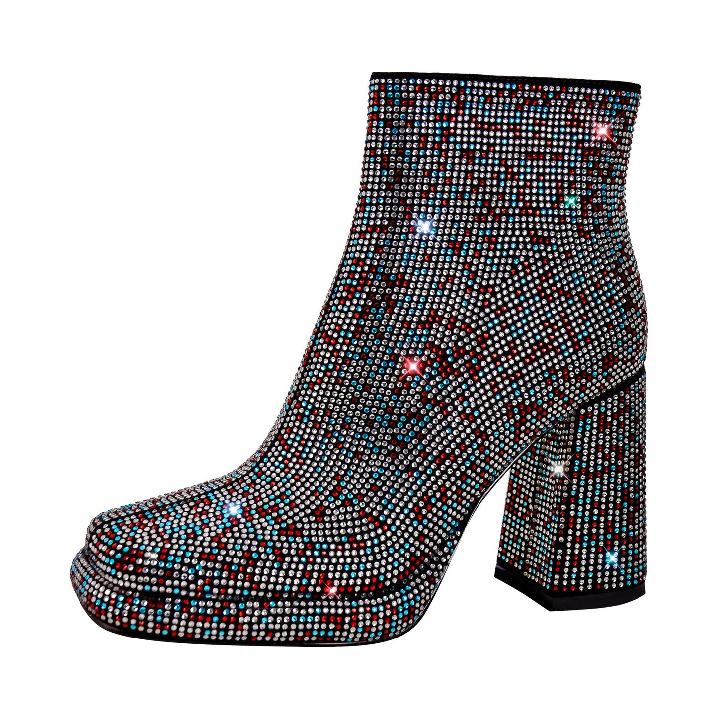 Square Toe Rhinestone Platform Crossdressing Ankle Boots