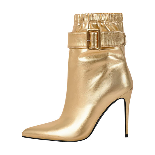 Pointed Toe Buckle Strap Stiletto Crossdressing Ankle Boots