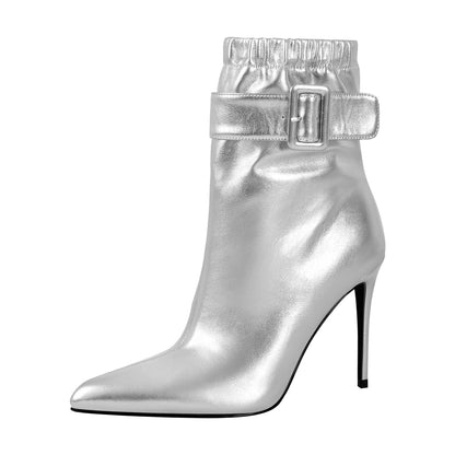 Pointed Toe Buckle Strap Stiletto Crossdressing Ankle Boots