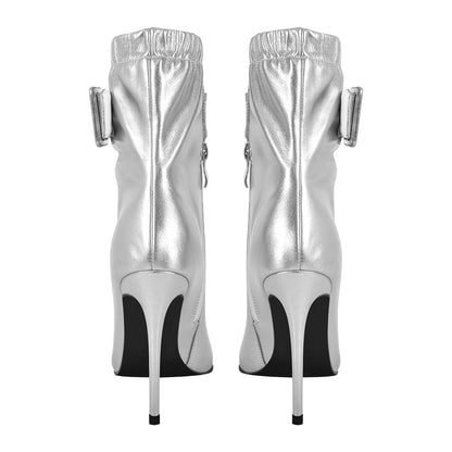 Pointed Toe Buckle Strap Stiletto Crossdressing Ankle Boots