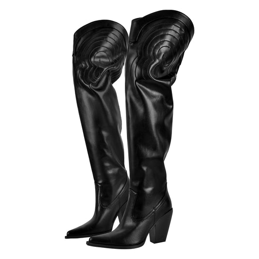 Chunky Heel Over The Knee Western Crossdressing Boots