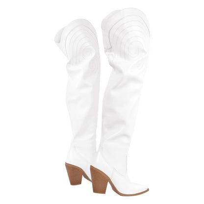 Chunky Heel Over The Knee Western Crossdressing Boots