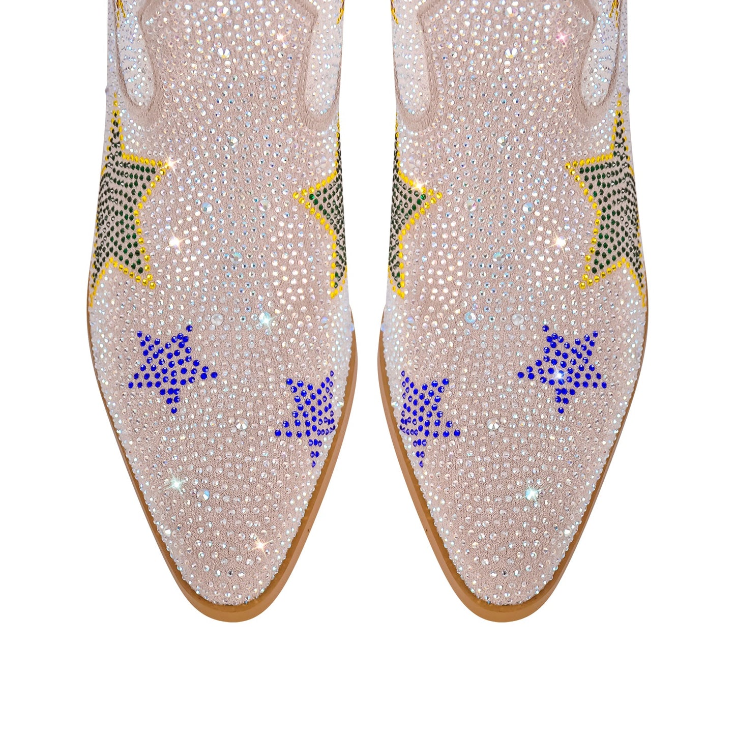 Rhinestone Star Chunky Heel Mid-Calf Western Boots