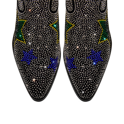 Rhinestone Star Chunky Heel Mid-Calf Western Boots