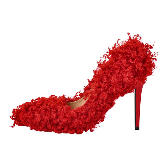 Fluffy Pointed Toe Stiletto High Heel Crossdressing Pumps