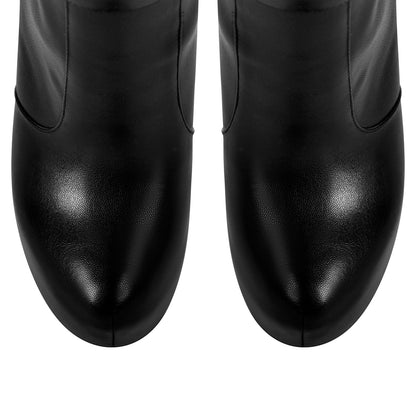 Round Toe Stiletto Platform Over The Knee Buckle Boots