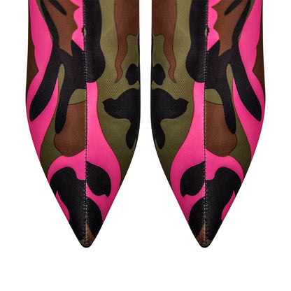 Camouflage Pointed Toe Over The Knee Boots
