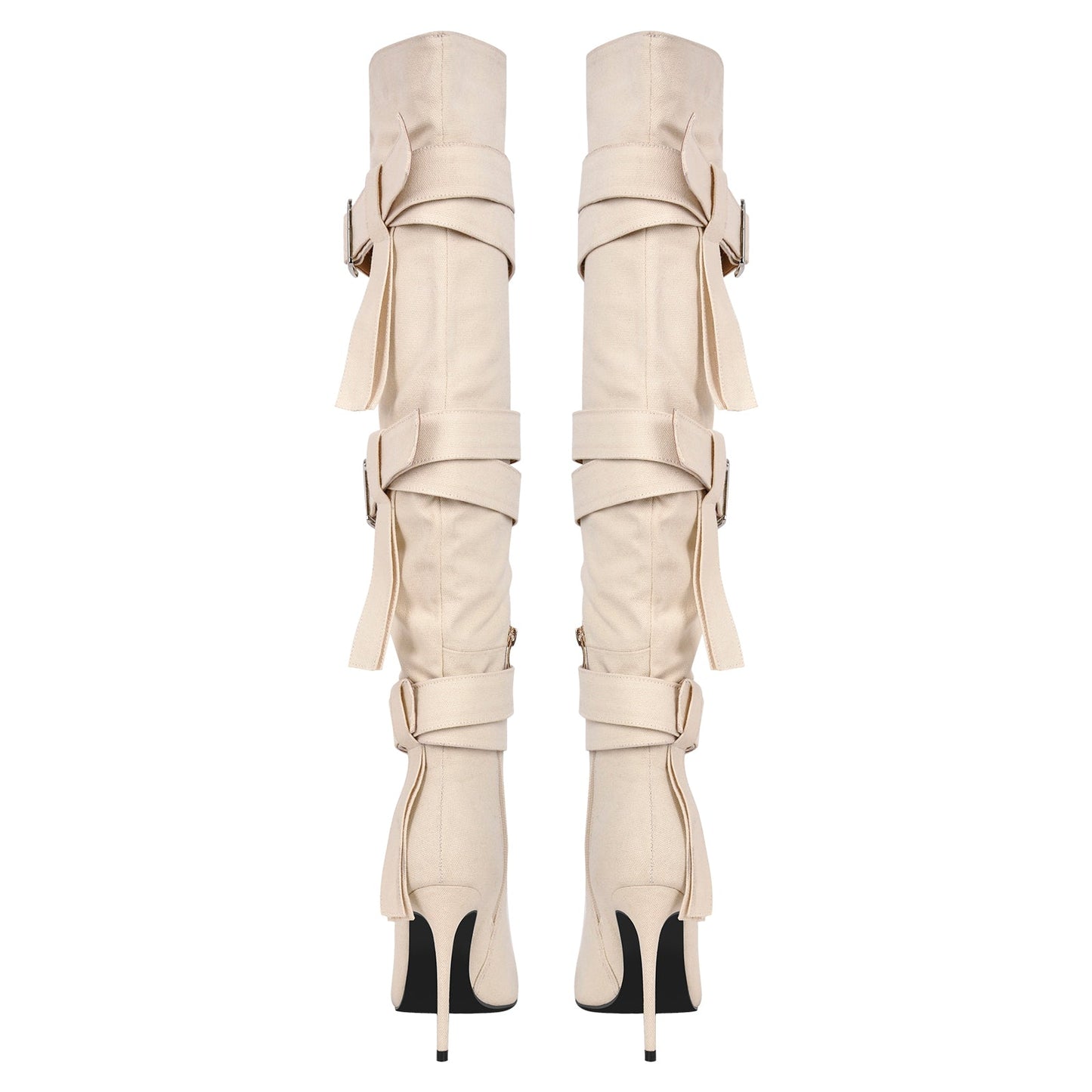 Pointed Toe Buckle Strap Over The Knee Boots