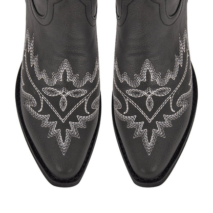 Embroidery Chunky Heel Knee High Western Boots