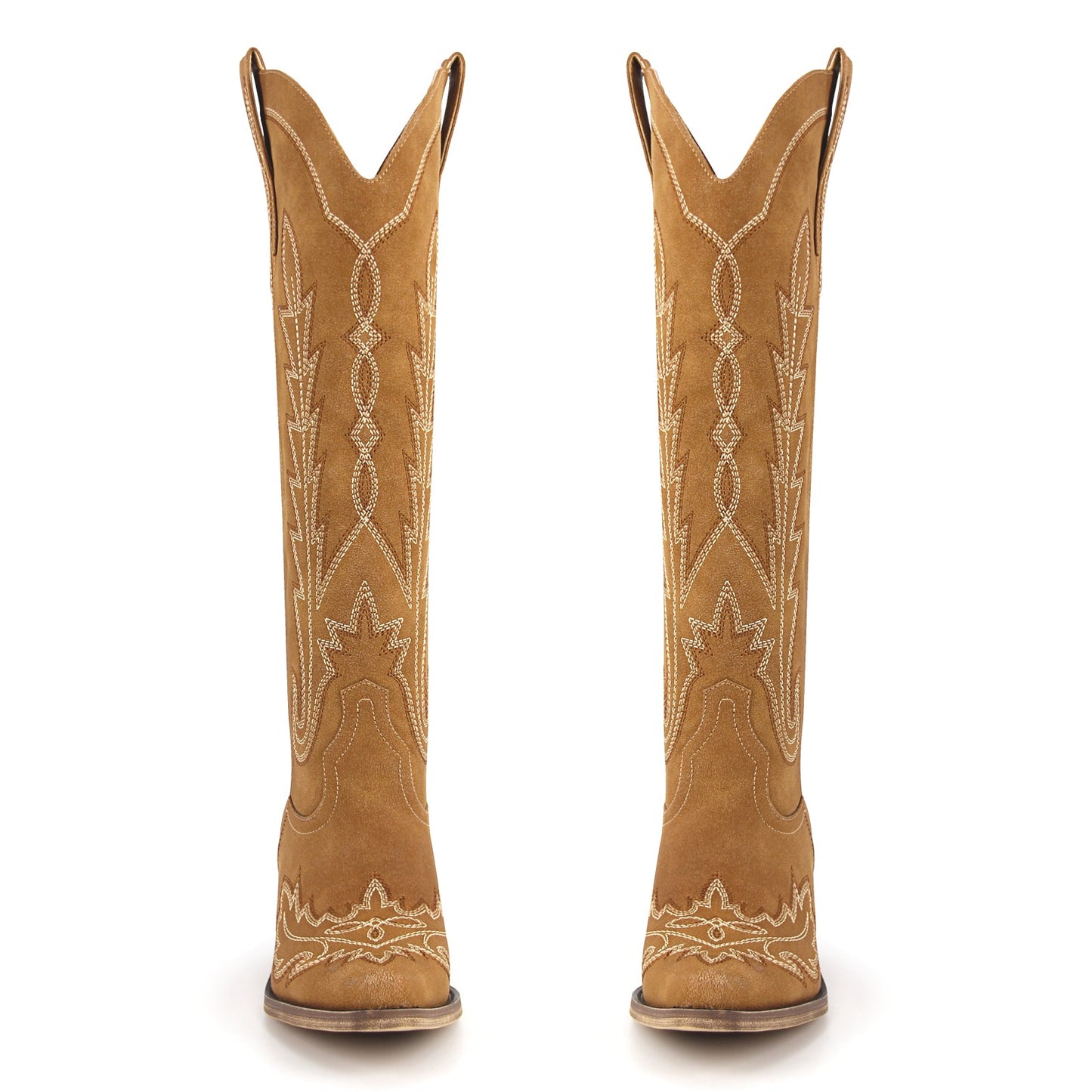 Embroidery Chunky Heel Knee High Western Boots