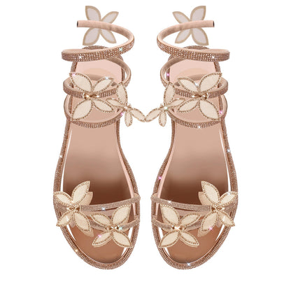 Butterfly Rhinestone Round Toe Strap Flat Sandals