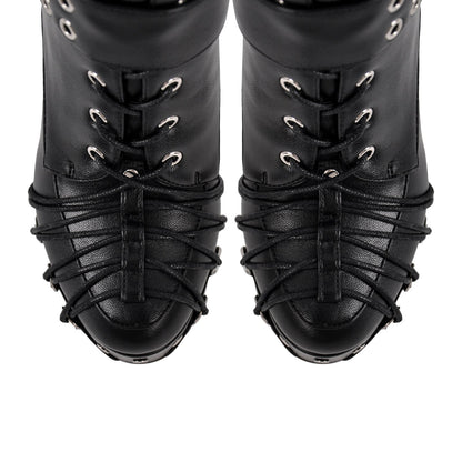 Buckle Lace-up Platform Knee High Boots