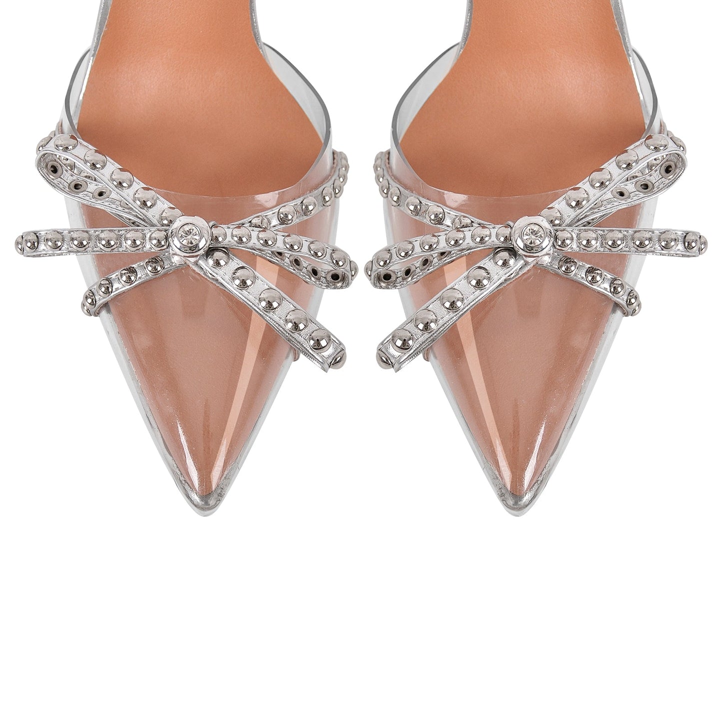 Bow Rivet Pointed Toe Cross Ankle Strap Pumps