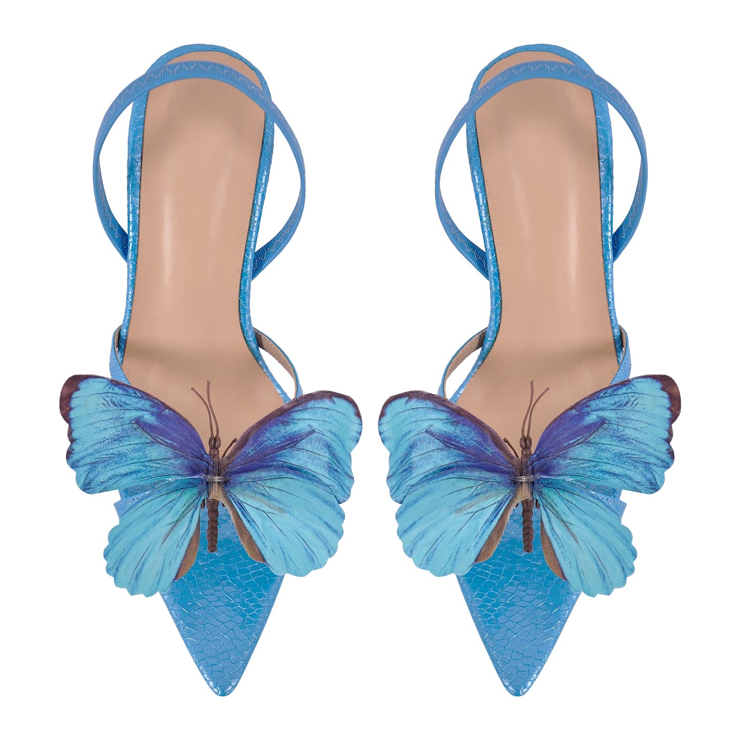 Butterfly Pointed Toe Clear Heel Slingback Sandals