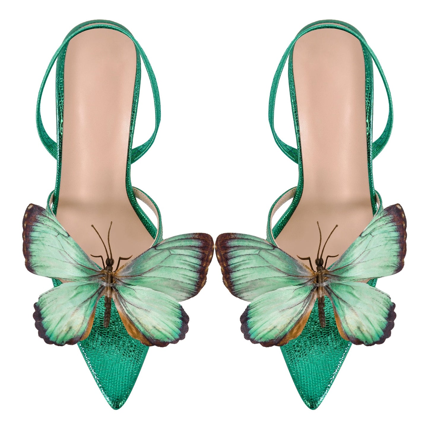 Butterfly Pointed Toe Clear Heel Slingback Sandals