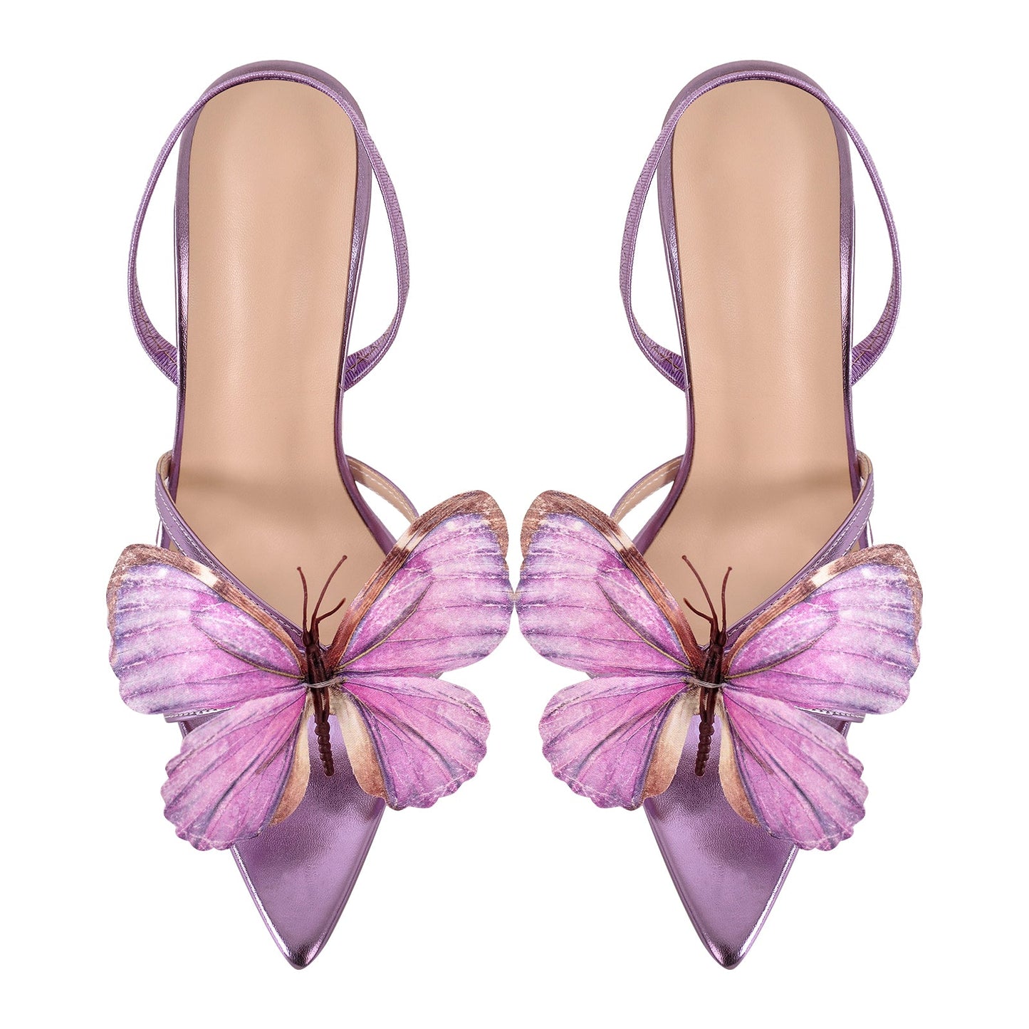 Butterfly Pointed Toe Clear Heel Slingback Sandals