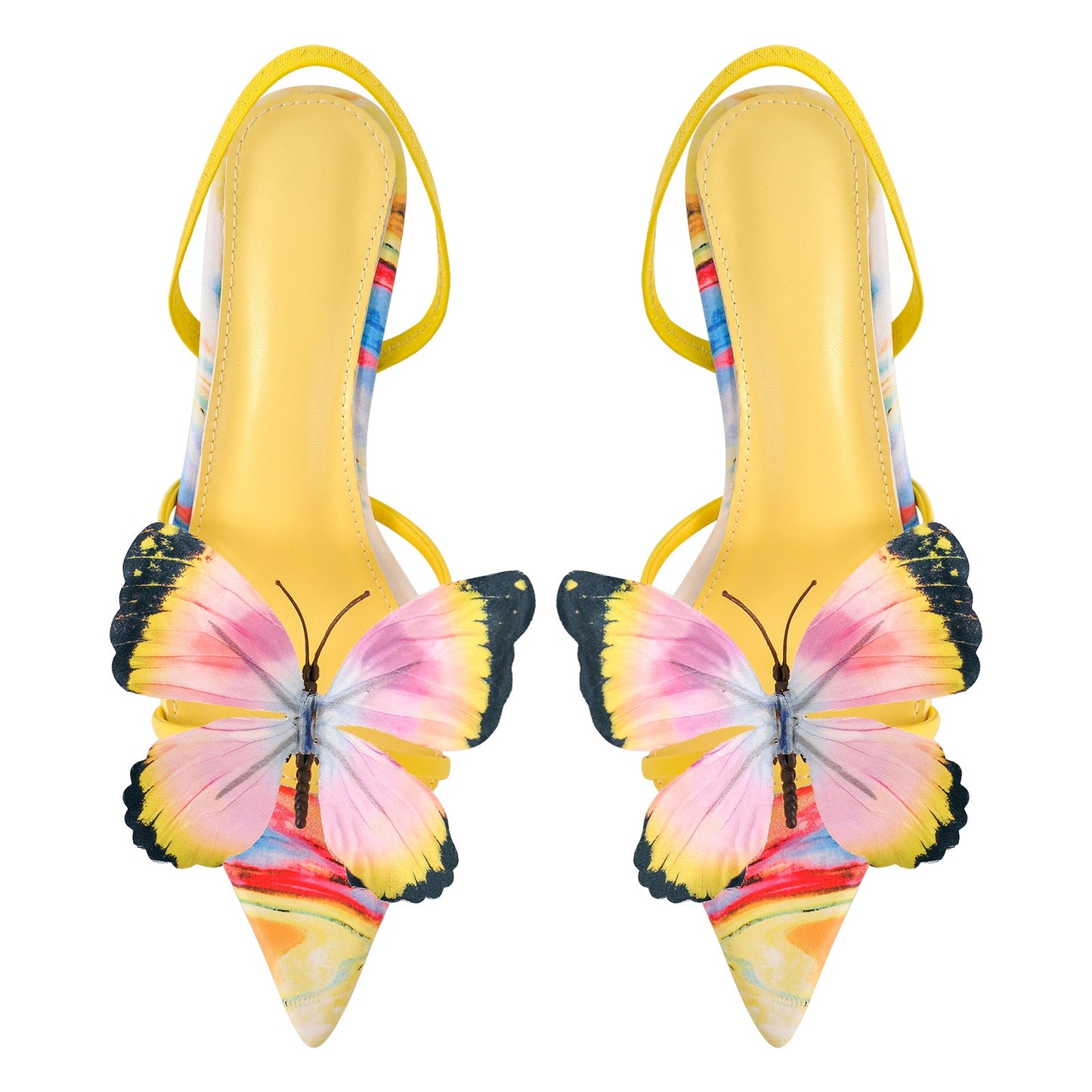 Butterfly Pointed Toe Slingback Kitten Heel Sandals