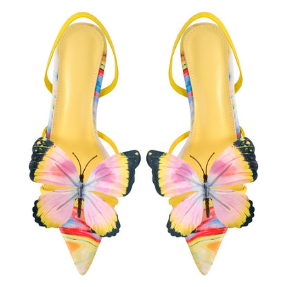 Butterfly Pointed Toe Slingback Kitten Heel Sandals