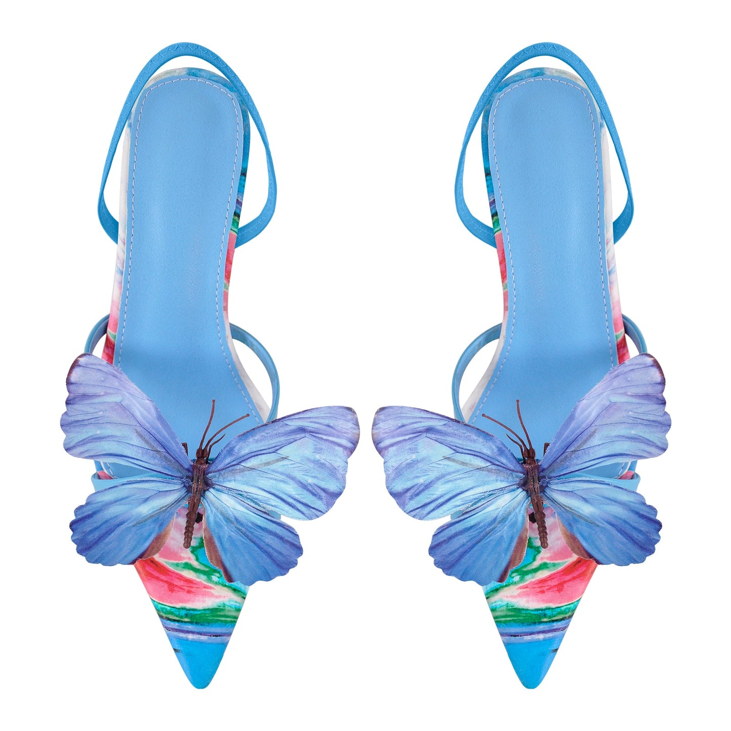 Butterfly Pointed Toe Slingback Kitten Heel Sandals