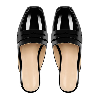 Black Square Toe Mules Flats