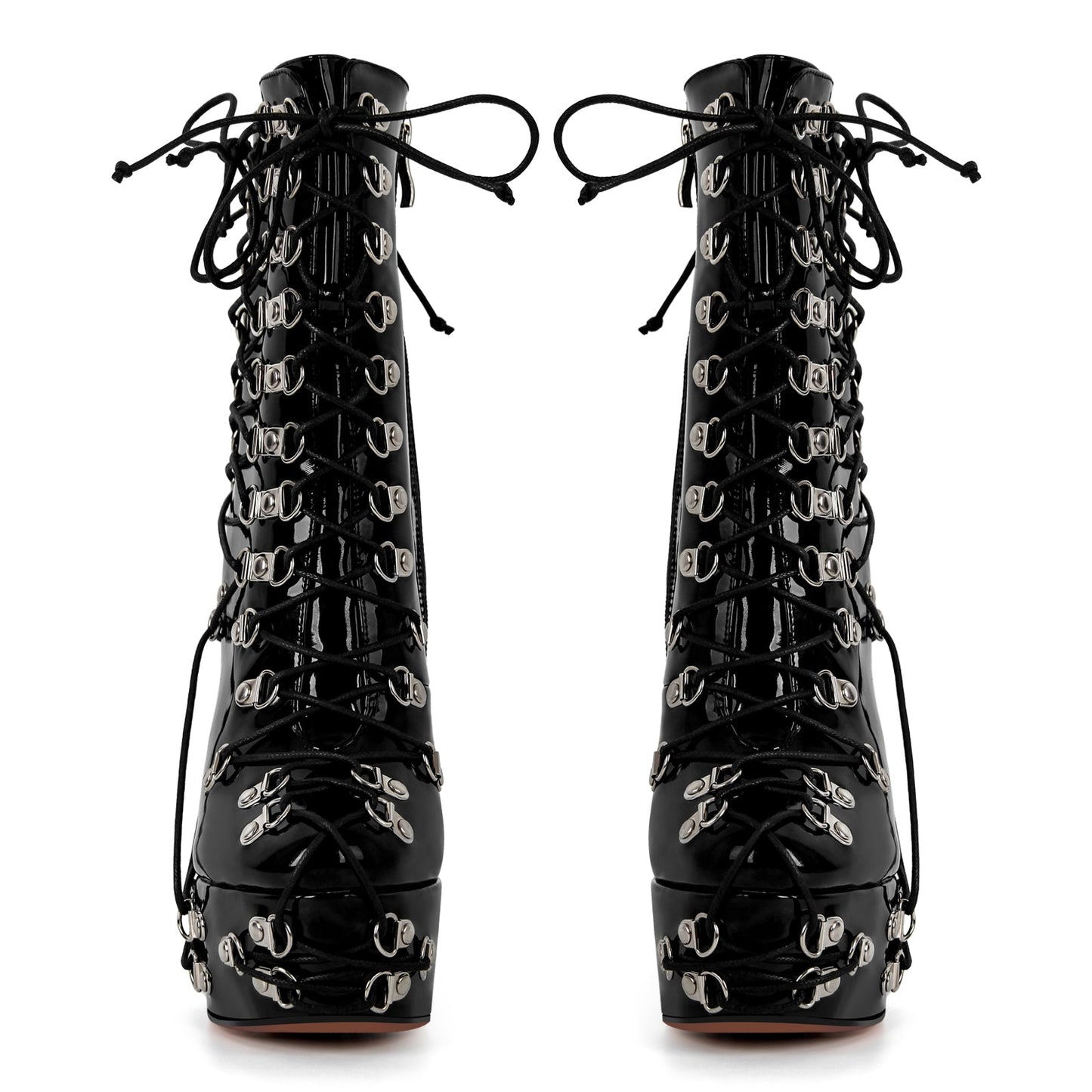Platform Metal Buckles Lace-up Chunky Heel Ankle Boots