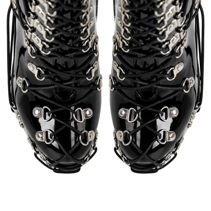 Platform Metal Buckles Lace-up Chunky Heel Ankle Boots