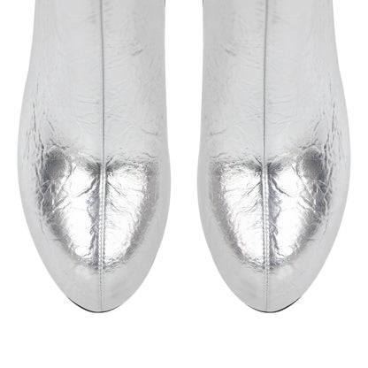 Metallic Round Toe Platform Stiletto Ankle Boots