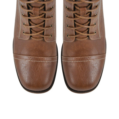Square Toe Lace-up Chunky Heel Ankle Boots