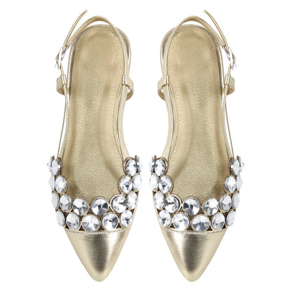 Pointed Toe Rhinestone Slingback Flats