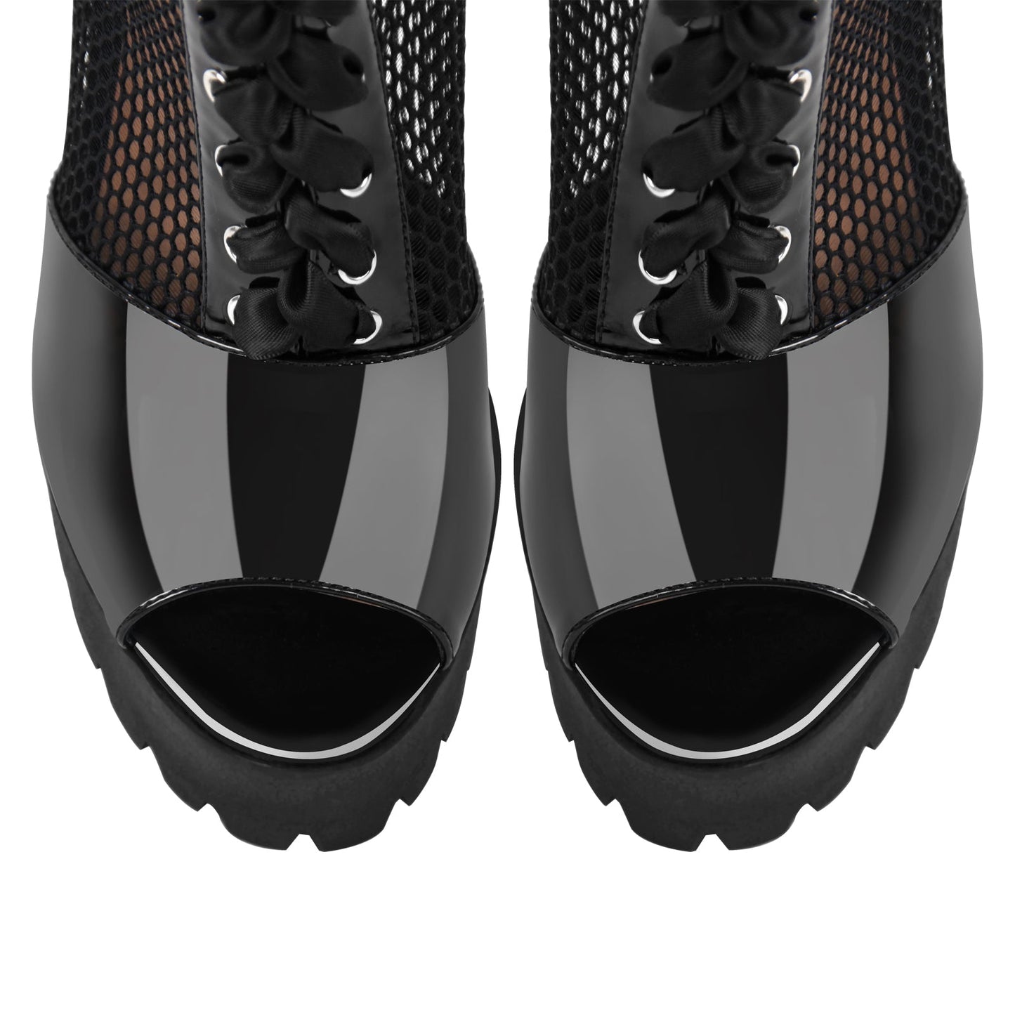 Peep Toe Mesh Platform Lace-up Boots Sandals
