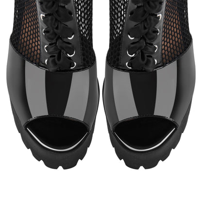 Peep Toe Mesh Platform Lace-up Boots Sandals