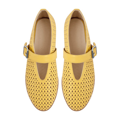 Round Toe Buckle Strap Hollow Flats